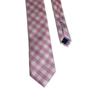 Tommy Hilfiger Gingham Pink Mens Silk Tie Quiet Luxury Handmade Old Money Formal
